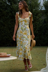 Floral Print Tied Strap Sleeveless Vacation Midi Dresses