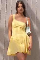 One Shoulder Lace Up Sleeveless A-Line Mini Dresses-Yellow Pre Order