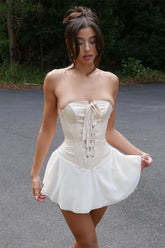 Strapless Lace Up Corset Ruffle Mini Dresses