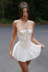 Strapless Lace Up Corset Ruffle Mini Dresses