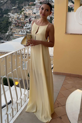 Cutout Spaghetti Strap Open Back Loose Fit Sleeveless Maxi Dresses-Beige