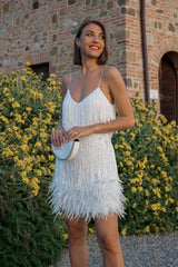 Fringed Sequin Feather Trim Party Mini Dresses