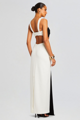 Sleeveless Cutout Colorblock Backless Gowns Maxi Dresses-Black