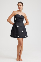 Polka Dot Print A-Line Mini Tube Dresses-Black