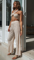Two Piece Pleated Halter Pant Set