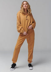 Embroidered Hoodie Pant Set Tracksuit - Yellow