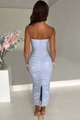 Ruched Bronzing Back Slit Formal Party Slip Maxi Dresses