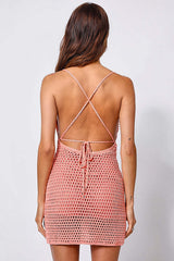 Crossover Back Straps Crop Top Bodycon Mini Skirt Vacation Knit Set