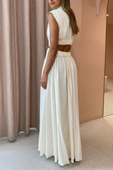 Stand Collar Sleeveless Open Waist Dress Maxi Dresses