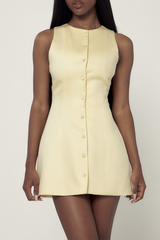 Round Neck Front Button A-Line Mini Tank Dresses-Yellow