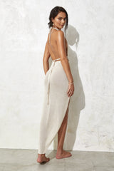 Vacation Deep V Neck Knitted Slit Maxi Dresses