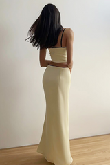 Bow Decor Crop Cami Slim Fit Fishtail Hem Maxi Skirt Matching Set-Beige