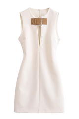 Buckle Decor Cutout Slim Fit Mini Tank Dresses-White