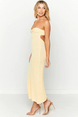 Sweetheart Neckline Strapless Tie Up Backless Knit Midi Dresses-Yellow