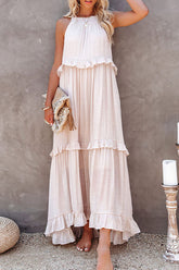 Ruffled Tiered Sleeveless Irregular Vacation Maxi Dresses