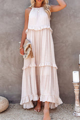 Ruffled Tiered Sleeveless Irregular Vacation Maxi Dresses