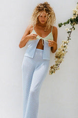 Tied Up Cami Top Slim-Fit Midi Skirt Vacation Textured Knit 2pcs Set-Blue