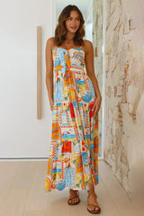 Mixed Prints Spaghetti Strap Vacation Maxi Dresses-Orange