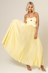 Cutout A-Line Pleated Hem Spaghetti Strap Maxi Dresses-Yellow