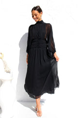 Floaty Mesh Long Sleeve Maxi Dresses