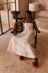 Crochet Patchwork A-Line Vacation Maxi Strappy Dresses-White