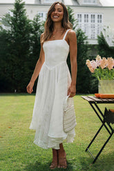 Striped Sleeveless Irregular Flowy Hem Midi Dresses