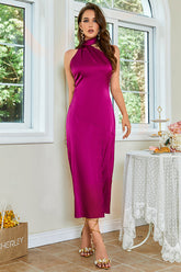 Y2K Fashions High Halter Open Back Slit Midi Dresses