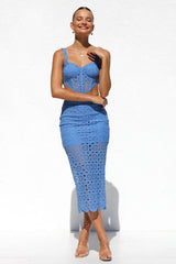 Lace Cami Corset Crop Top Fishtail Slit Midi Dress Vacation Matching Set