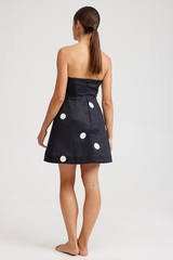 Polka Dot Print A-Line Mini Tube Dresses-Black