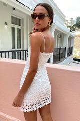 Floral Pattern Slim Fit Spaghetti Strap Mini Dresses-White