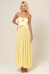 Cutout A-Line Pleated Hem Spaghetti Strap Maxi Dresses-Yellow