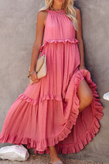 Ruffled Tiered Sleeveless Irregular Vacation Maxi Dresses