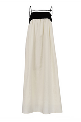 Spaghetti Strap Colorblock Loose Fit Open Back A-Line Maxi Dresses-Beige