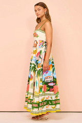 Vacation Mixed Print A-Line Spaghetti Strap Flowy Maxi Dresses-Beige