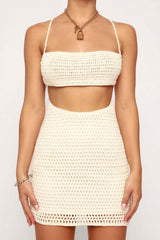 Crossover Back Straps Crop Top Bodycon Mini Skirt Vacation Knit Set