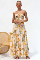 Cutout Halter Print Tiered Backless Vacation Maxi Dresses