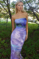 Pattern Print Boat Neck Slim Fit Maxi Tube Dresses-Purple