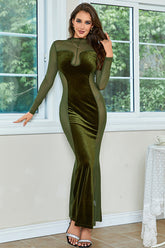 Y2K Fashions Velvet Mesh Patchwork Long Sleeve Gown Maxi Dresses