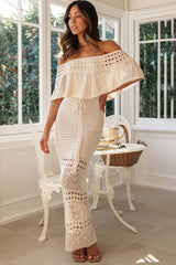 White Crochet Off Shoulder Hollow Out Vacation Slim Maxi Dresses