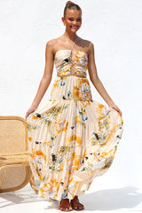 Cutout Halter Print Tiered Backless Vacation Maxi Dresses