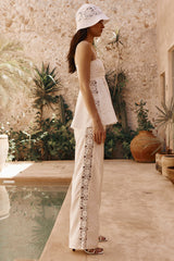 Crochet Panel Peplum Cami Top Wide Leg Pants 2pcs Set-White Pre Order