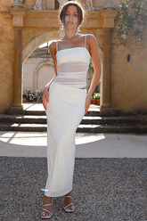 Solid Color Ruched Cami Slim Fit Maxi Skirt Matching Set-White