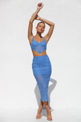 Lace Cami Corset Crop Top Fishtail Slit Midi Dress Vacation Matching Set