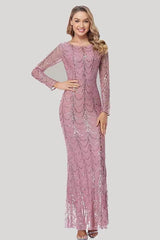 Sequin Slim Prom Mermaid Long Sleeve Maxi Dresses