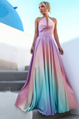 Gradient Halter Neck Backless Tied Up Party Maxi Dresses-Pink