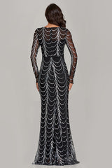 Sequin Slim Prom Mermaid Long Sleeve Maxi Dresses