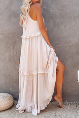 Ruffled Tiered Sleeveless Irregular Vacation Maxi Dresses
