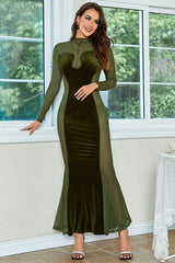 Y2K Fashions Velvet Mesh Patchwork Long Sleeve Gown Maxi Dresses