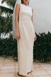 Graphic Print Backless Side Cutout O-Ring Decor Maxi Tank Dresses-Orange