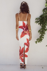 Floral Print Slim Fit Spaghetti Strap Maxi Dresses-White